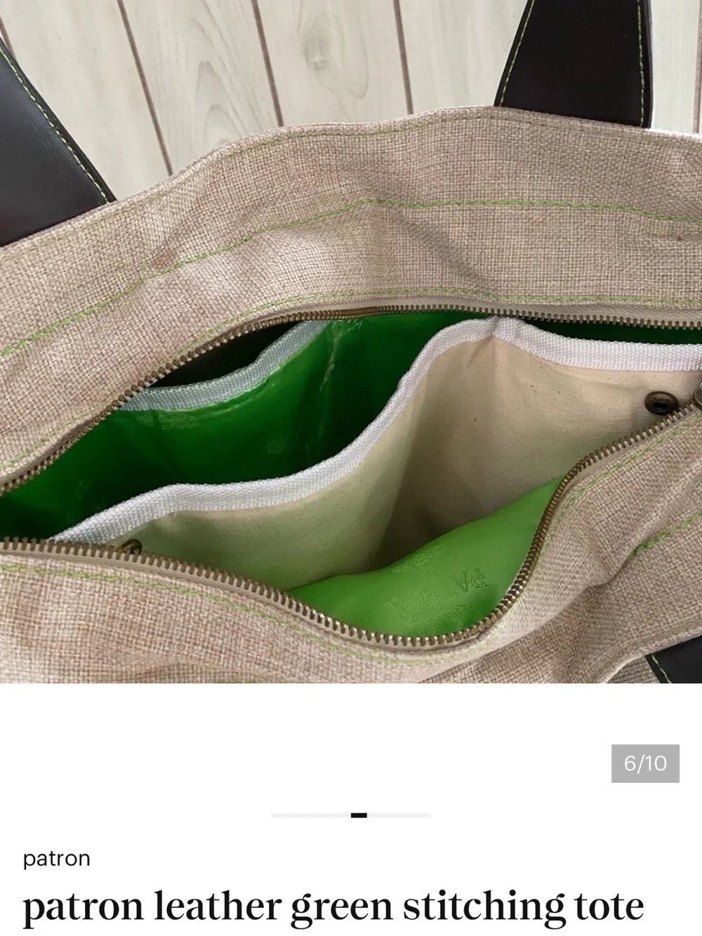 Patrón Tequila Brown beige leather green insulated tote bag purse canvas bag